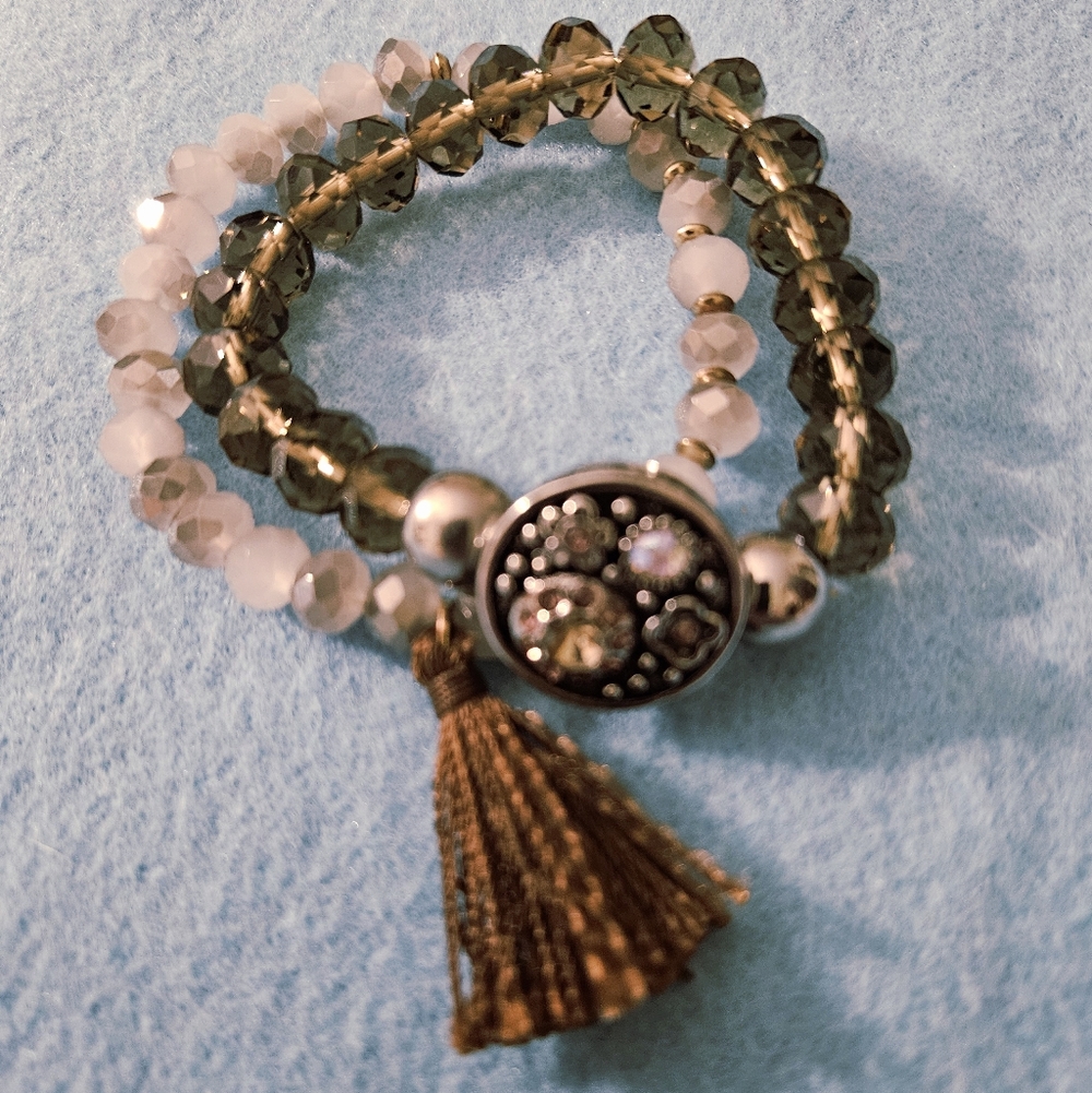 Artisan Crafted Stackable Beaded Stretch Bracelets- Set of 2- Earthy Colors